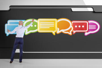 Wall Mural - businessman using social network interface on a board 3d rendering