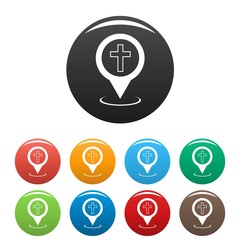 Poster - Church map pointer icons set vector