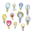 © Drekhann - Vector set of light bulb icons with concept of idea. Doodle sign collection.