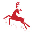 Illustration with silhouette of a red reindeer isolated on white background. Vector design with Christmas deer.