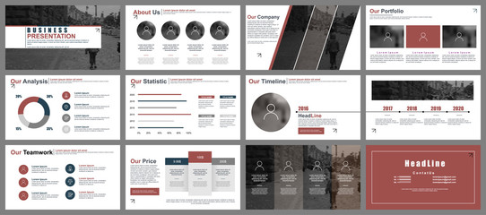 Business presentation slides templates from infographic elements. Can be used for presentation, flyer and leaflet, brochure, corporate report, marketing, advertising, annual report, banner, booklet.