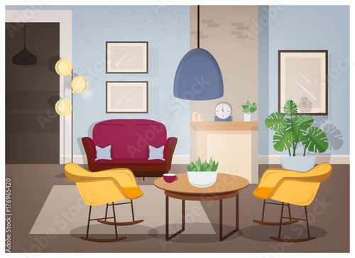 Modern Interior Of Living Room With Comfortable Furniture