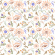 © Tetiana - Seamless pattern with abstract flowers and leaves on a white background.