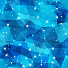 Wall Mural - Blue polygonal background with triangles and glow. Abstract colorful vector background with stars, lines, lights. Geometrical shapes