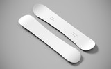 Two white snowboards on top and bottom, a mockup for your design. Clear realistic snow board mock up template for printing, 3d rendering on gray background.