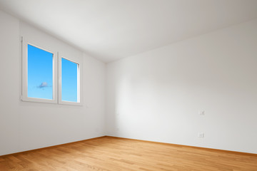 Empty modern apartment, empty spaces and white walls