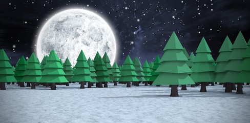 Canvas Print - Composite image of green christmas trees on snowy field at