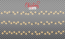 Christmas Lights. Realistic String Lights Design Elements Of Pink And Yellow Colors. Glowing Lights For Winter Holidays. Shiny Garlands For Xmas And New Year