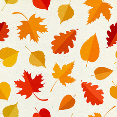Wall Mural - Seamless pattern with colorful autumn leaves