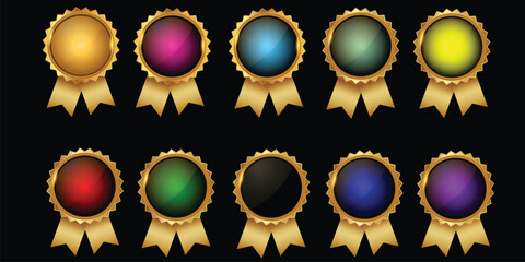 collection of quality empty badges with gold border.elegant black , gold,green and red. design eleme