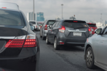 traffic jam with row of cars