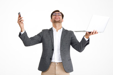 Canvas Print - Portrait of a satisfied happy businessman in eyeglasses