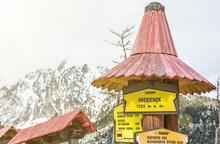 Hiking Signs In Hrebienok, High Tatras Mountains, Yellow Filter