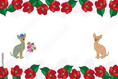 おしゃれなハート模様の犬と赤い椿の花のメッセージカード Adobe Stock でこのストックイラストを購入して 類似のイラストをさらに検索 Adobe Stock