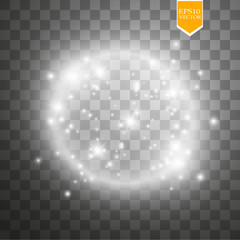Wall Mural - vector light ring. round shiny frame with lights dust trail particles isolated on transparent backgr