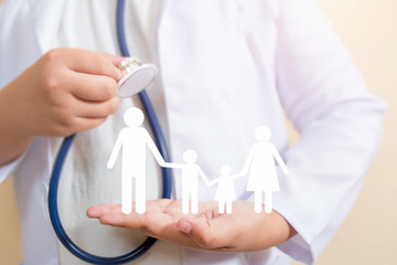 Doctor care of family , medical health insurance concept