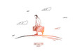 Emigration concept. Hand drawn man with suitcases emigrates. Person leaving his country isolated vector illustration.