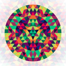 Round Geometric Triangle Kaleidoscopic Mandala Design Symbol - Symmetrical Vector Pattern Graphic From Colored Triangles