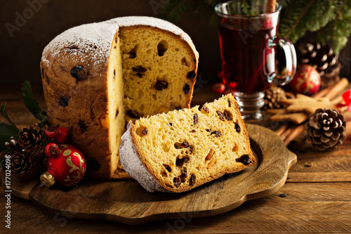 Fotografie, Obraz Traditional Christmas panettone with dried fruits