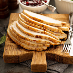 Wall Mural - Sliced roasted turkey breast for Thanksgiving or Christmas