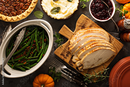 Fotografie, Obraz Sliced roasted tukey breast for Thanksgiving or Christmas