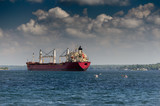 Fototapeta Desenie - Freight Ship and two kayakers sharing a river