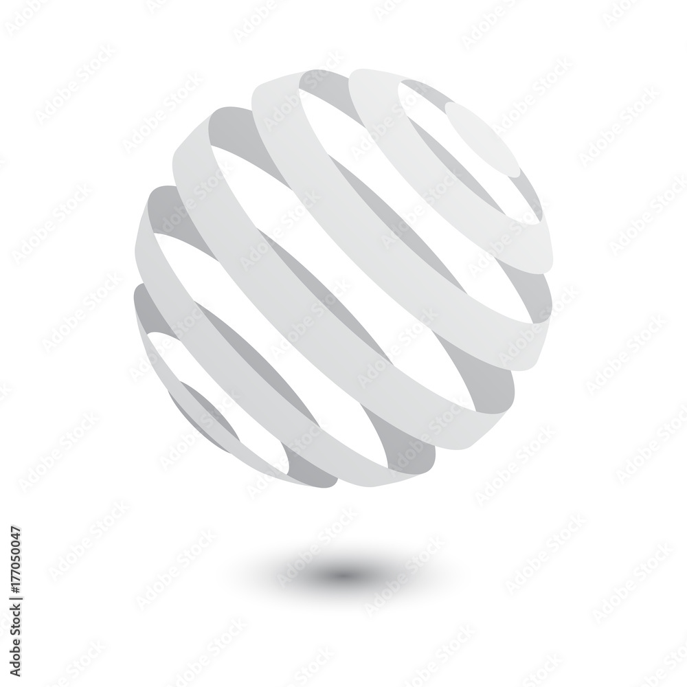 3d style minimal logo design in soft white color with shadow under.  Isolated vector illustration of a white striped globe logotype. Symbol of  futuristic design, architecture or modern startup company Stock Vector |, image size:1000x1000