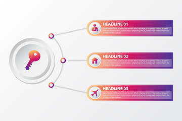 Succesful business infographics. Vector illustration of a timeline with 3 steps and success icons with modern design and bright colors.