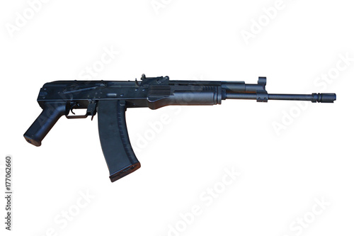 Zdjęcie XXL Karabin szturmowy na białym tle. Automatyczny broń pistolet odizolowywający na białym tle. Ze ścieżką przycinającą