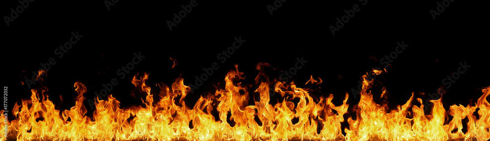 Fire flames on black background. - obrazy, fototapety, plakaty 