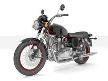 3d Illustration Classic Black Red Motorcycle On A White Background.