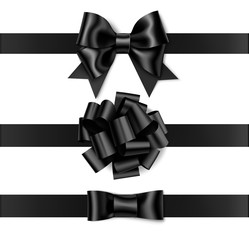 Wall Mural - set of beautiful black bow with horizontal black ribbon for your design and page decor. vector decor