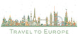 Famous Landmarks in Europe. Vector Illustration.