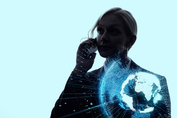 Aufkleber - Global communication concept. Holographic earth and digital pattern.