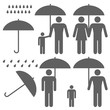 Icons set people and umbrellas on white background