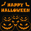Happy Halloween banner with silhouette of pumpkins on black background. Vector illustration