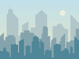 Fototapeta Nowy Jork - Morning city skyline silhouette in flat style. Modern urban landscape. Cityscape backgrounds.  illustration