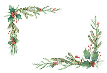 Watercolor Vector Christmas Frame With Fir Branches And Place For Text.