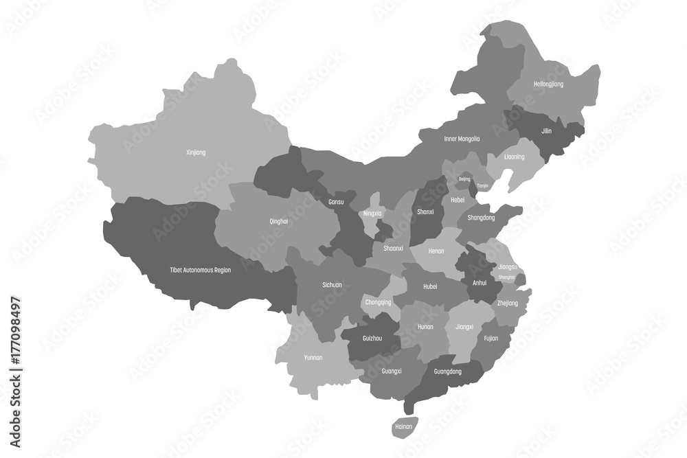 Political map of chinese provinces. Grey vector illustration. 素材庫向量圖 ...
