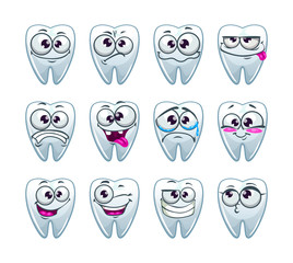 Canvas Print - Cartoon teeth characters with different emotions.