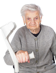 Poster - Disabled elderly woman with crutch