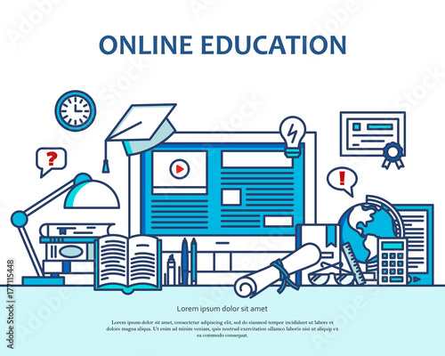 Online Education Concept With Learning And Teaching Icons School