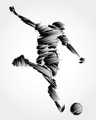 Wall Mural - Soccer player ready to kick the ball made of black brushstrokes