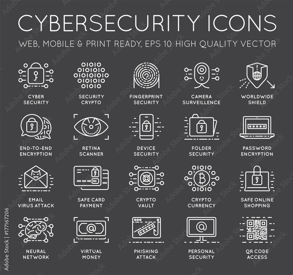 Cyber Security Thin Line icons set. Computer network protection. High ...