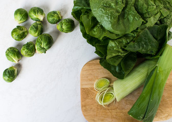 leeks and Brussels sprouts, salad