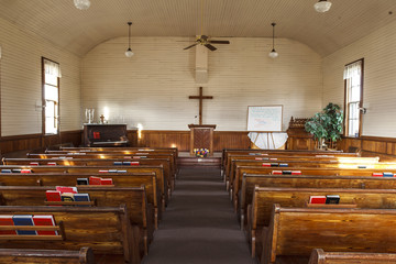 Inside an old country church.