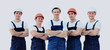 © ASDF - Large group of workers standing in circle top view