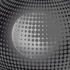 Wall Mural - Abstract globe dotted sphere, 3d halftone effect vector background. Black and white vector illustration.