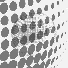 Wall Mural - Abstract globe dotted sphere, 3d halftone effect vector background. Black and white vector illustration.