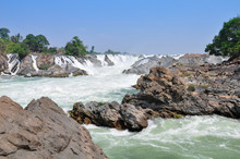 Big Waterfall And Water Rapid, Mekong River Loas.